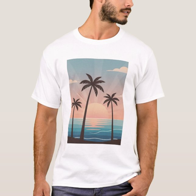Modern Palm Tree Sunset Aesthetic Lifestyle  T-Shirt (Vorderseite)