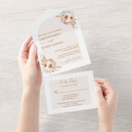 Modern Pampas Grass Bohemisch Terracotta auf dem L All In One Einladung