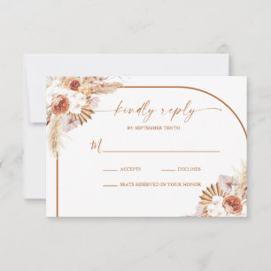 Modern Pampas Grass Boho Terracotta Wedding RSVP Karte