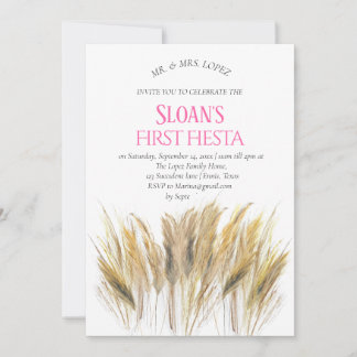 Modern Pampas Grass First Fiesta Rosa Geburtstag Einladung