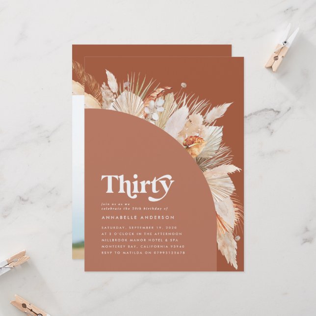 Modern pampas grass terracotta 30 birthday foto (Vorderseite/Rückseite Beispiel)