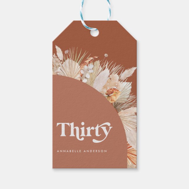 Modern pampas grass terracotta 30. Geburtstag Geschenkanhänger (Vorderseite)