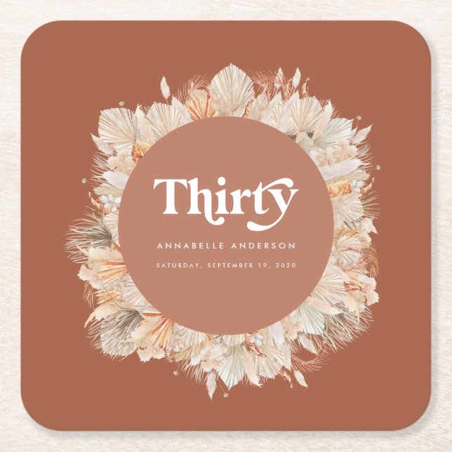 Modern pampas grass terracotta 30. Geburtstag Rechteckiger Pappuntersetzer (Vorderseite)