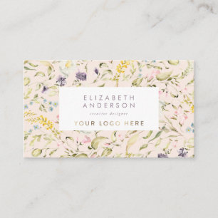Modern Pampas Spring Wildblumen Logo Creme Visitenkarte