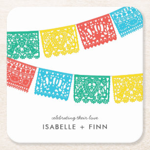 Modern Papel Picado   Hochzeitsstift Brautparty Rechteckiger Pappuntersetzer