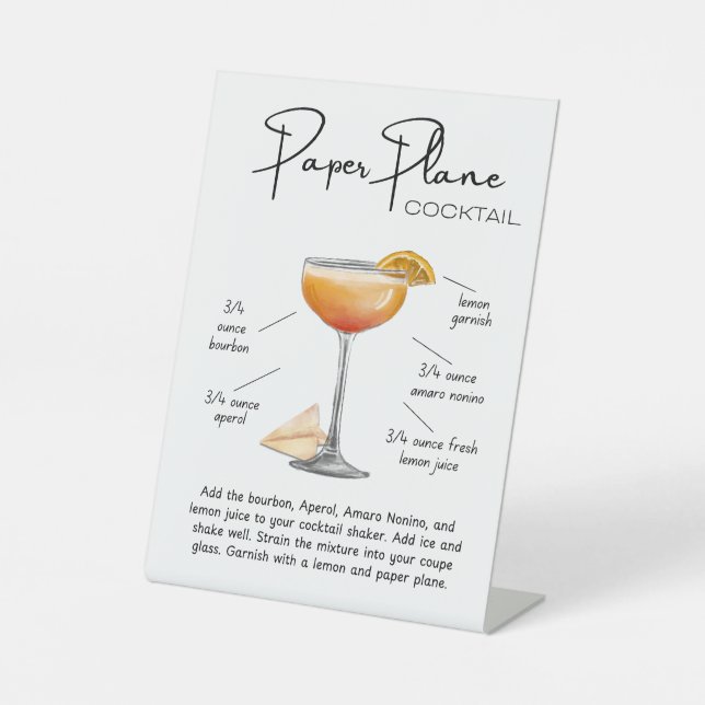 Modern Paper Plane Cocktail Sockelschild (Vorderseite)