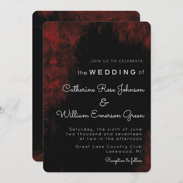 Modern Passionate Red 'n Black Wedding Einladung (Vorne/Hinten)