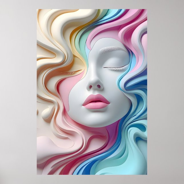 Modern Pastel Abstract 3D Face Art Poster (Vorne)
