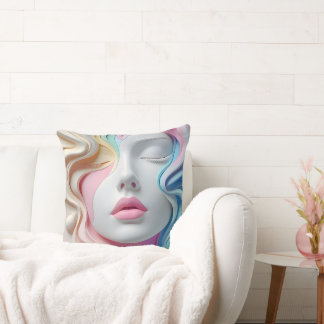 Modern Pastel Abstract 3D Face Art Throw Pillow Kissen