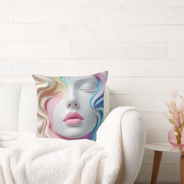 Modern Pastel Abstract 3D Face Art Throw Pillow Kissen (Liege)