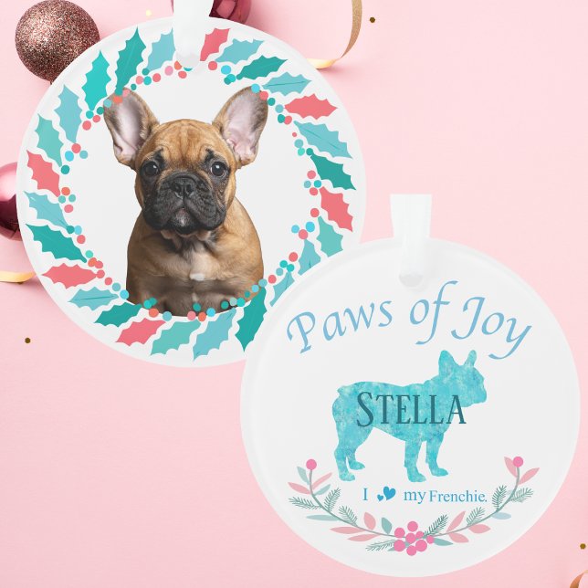 Modern Pastel Blue French Bulldog | Personalized  Ornament (Von Creator hochgeladen)