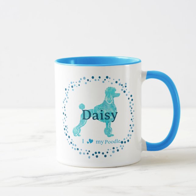 Modern Pastel Blue Poodle | Custom Name & Photo Tasse (Rechts)