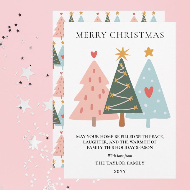 Modern Pastel Boho Christmas Trees Feiertagskarte (Modern Boho Christmas Trees Holiday Card)
