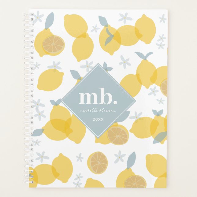 Modern Pastel Citrus Lemons Monogram Appointment Planer (Vorderseite)