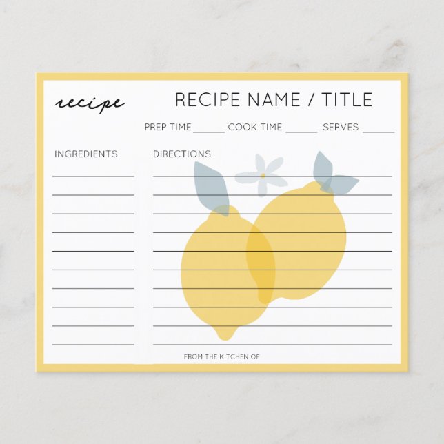 Modern Pastel Citrus Lemons Rezept Card (Vorderseite)