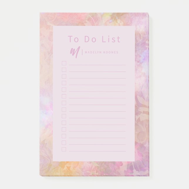 Modern Pastel Florals Monogram Post-it Klebezettel (Vorderseite)