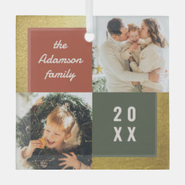 Modern Pastel & Gold Weihnachten 2 FotoCollage Ornament Aus Glas