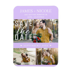 Modern Pastel Lavender Save the Date 3 Fotos Magnet