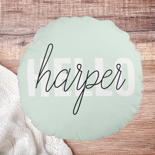 Modern Pastel Minze hallo, und du nennst Rundes Kissen