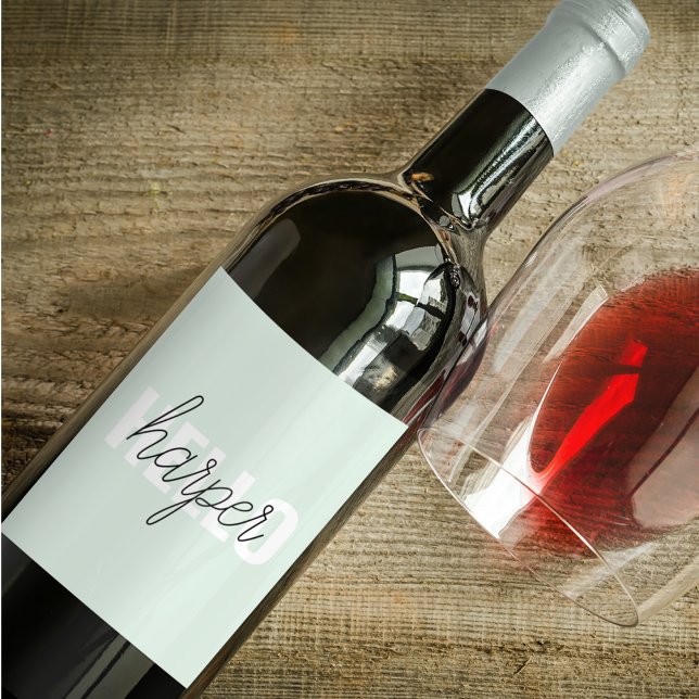 Modern Pastel Minze hallo, und du nennst Weinetikett (Von Creator hochgeladen)