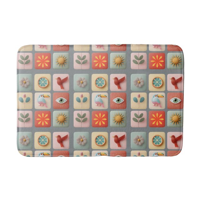 Modern Pastel Nature Icons Badematte (Vorderseite)