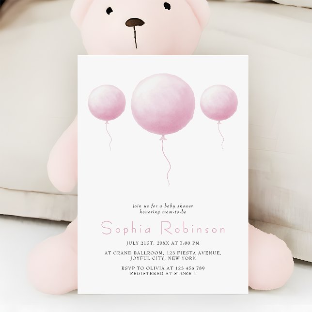 Modern Pastel Pink Balloons Baby Girl Shower Einladung (Von Creator hochgeladen)