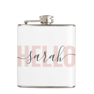 Modern Pastel Pink Beauty Hallo und Ihr Name Flachmann