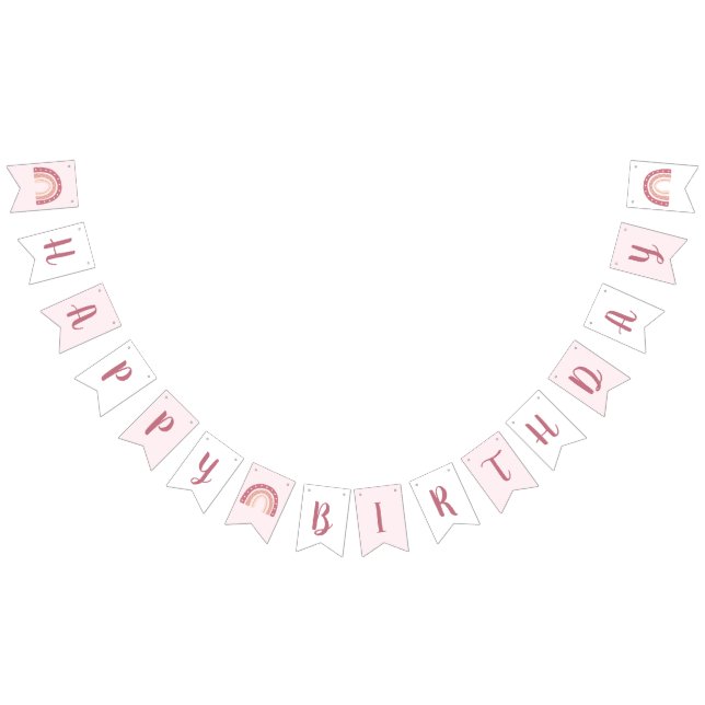 Modern Pastel Pink Rainbow Happy Birthday Wimpelkette (Alle)