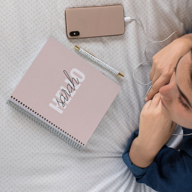 Modern Pastell Pink Hallo und Sie nennen Notizbuch (Von Creator hochgeladen)