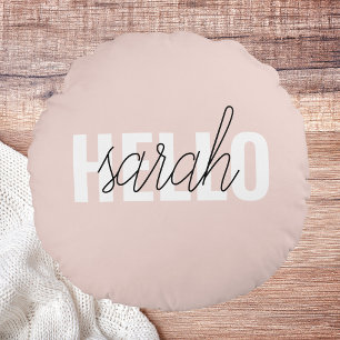 Modern Pastell Pink Hallo und Sie nennen Rundes Kissen