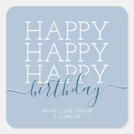 Modern pastellblau Happy Birthday Quadratischer Aufkleber