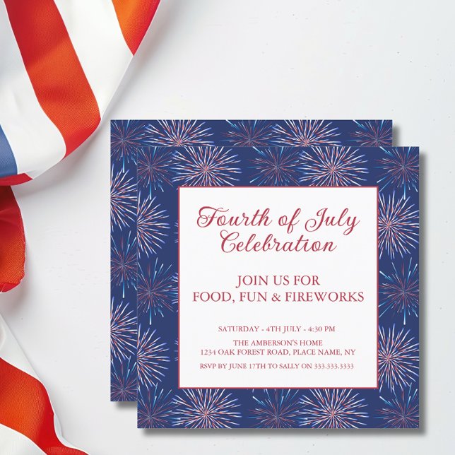 Modern Patriotic 4. Juli Feuerwerk Party Einladung (Personalize with your details via the template.)