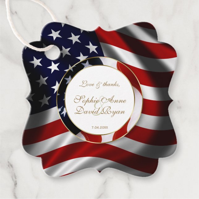 Modern Patriotic Elegante USA Flag Gold Wedding Geschenkanhänger (Vorderseite)