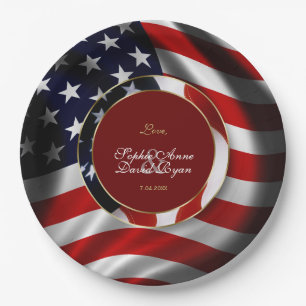 Modern Patriotic Elegante USA Flag Gold Wedding Pappteller