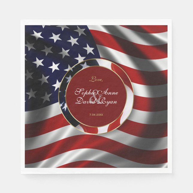 Modern Patriotic Elegante USA Flag Gold Wedding Serviette (Vorderseite)