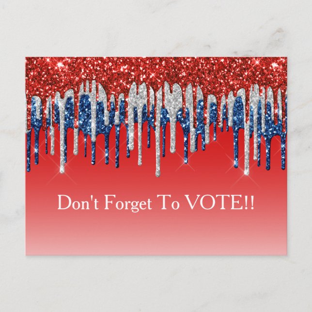 Modern Patriotic Glitter Drip Vote Reminder Postkarte (Vorderseite)