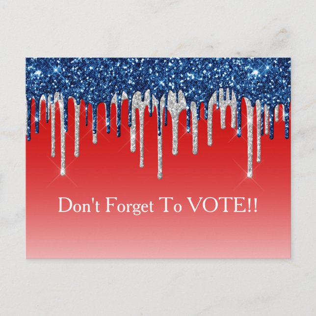 Modern Patriotic Glitter Drip Vote Reminder Postkarte (Vorderseite)