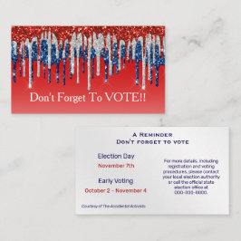 Modern Patriotic Glitter Drip Vote Reminder Visitenkarte