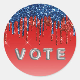 Modern Patriotic Glitter Drip  Vote Runder Aufkleber