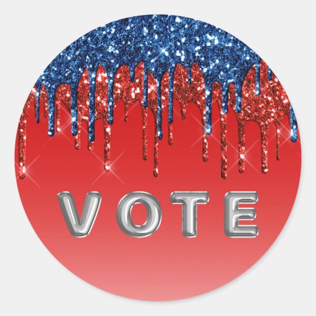 Modern Patriotic Glitter Drip  Vote Runder Aufkleber (Vorderseite)