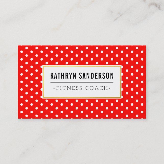 MODERN PATTERN Gold Logo polka Punkt fett rot weiß Visitenkarte (Vorderseite)