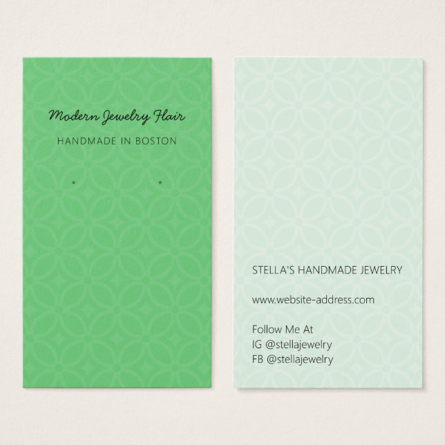 Modern Pattern Green Earring Display Card (Vorne & Hinten)