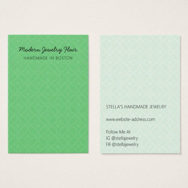 Modern Pattern Green Necklace Display Card (Vorne & Hinten)