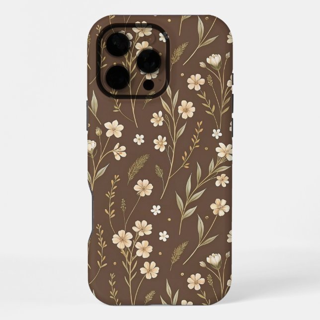 Modern Pattern Wildflowers Brown Background iPhone Hülle (Rückseite)