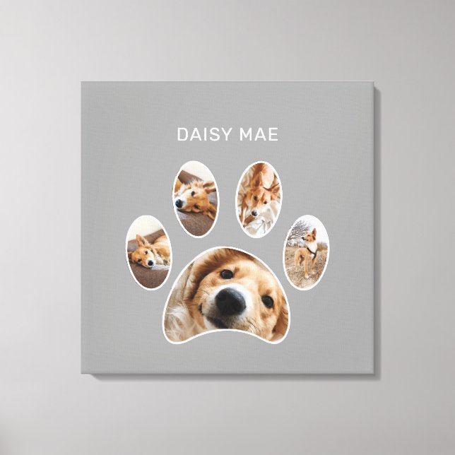 Modern Paw Print Custom Pet Name Foto Collage Leinwanddruck (Vorderseite)