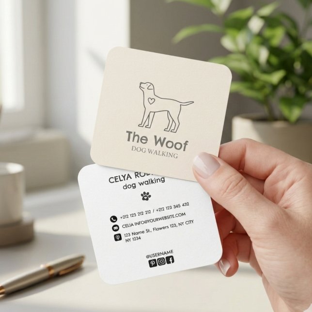 Modern Paw Print Dog Walker & Pet Sitter Business  Quadratische Visitenkarte (Luxe Gold Foil Vertical Dog Walker & Pet Sitter Business Card)