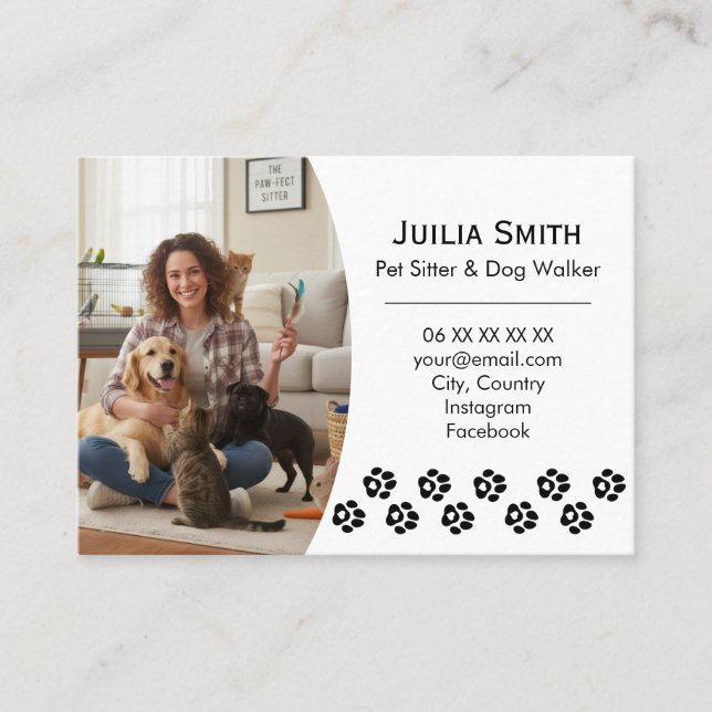 Modern Paw Print Photo Pet Sitter & Dog Walker  Visitenkarte (Vorderseite)