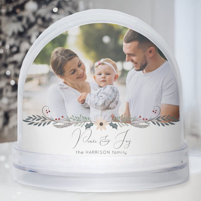 Modern Peace & Joy Floral Photo Snow Globe Schneekugeln (Von Creator hochgeladen)