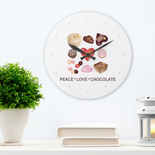 Modern Peace Love Chocolate Candy Custom Große Wanduhr (Von Creator hochgeladen)
