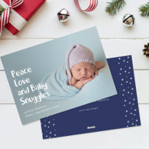 Modern Peace Love Cute Baby First Christmas Photo